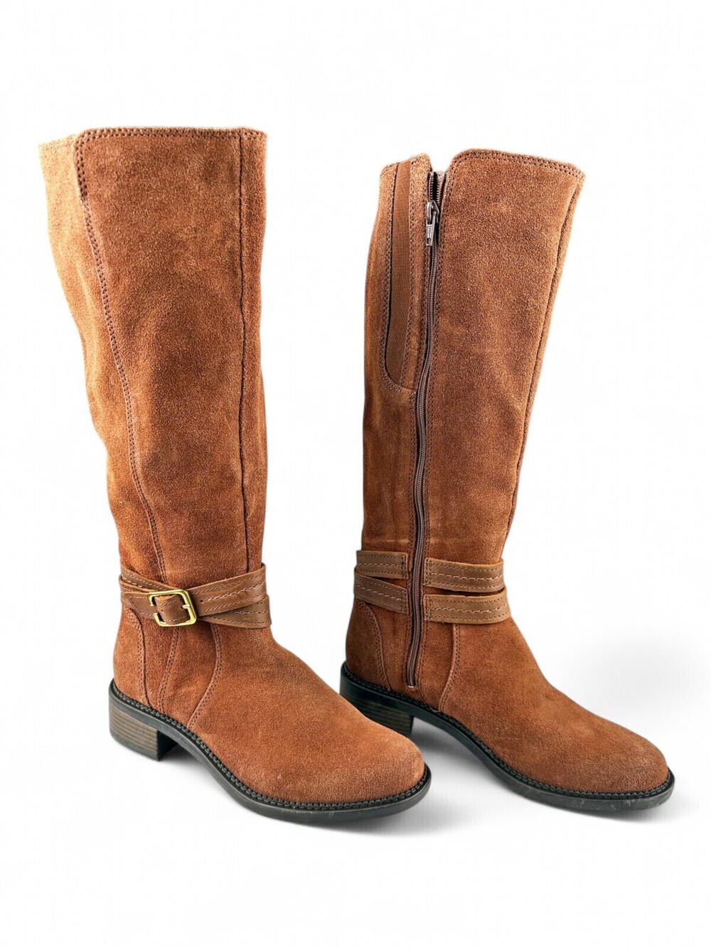 Clarks Women's Brown Suede Knee-High Heeled Boots Sz 7